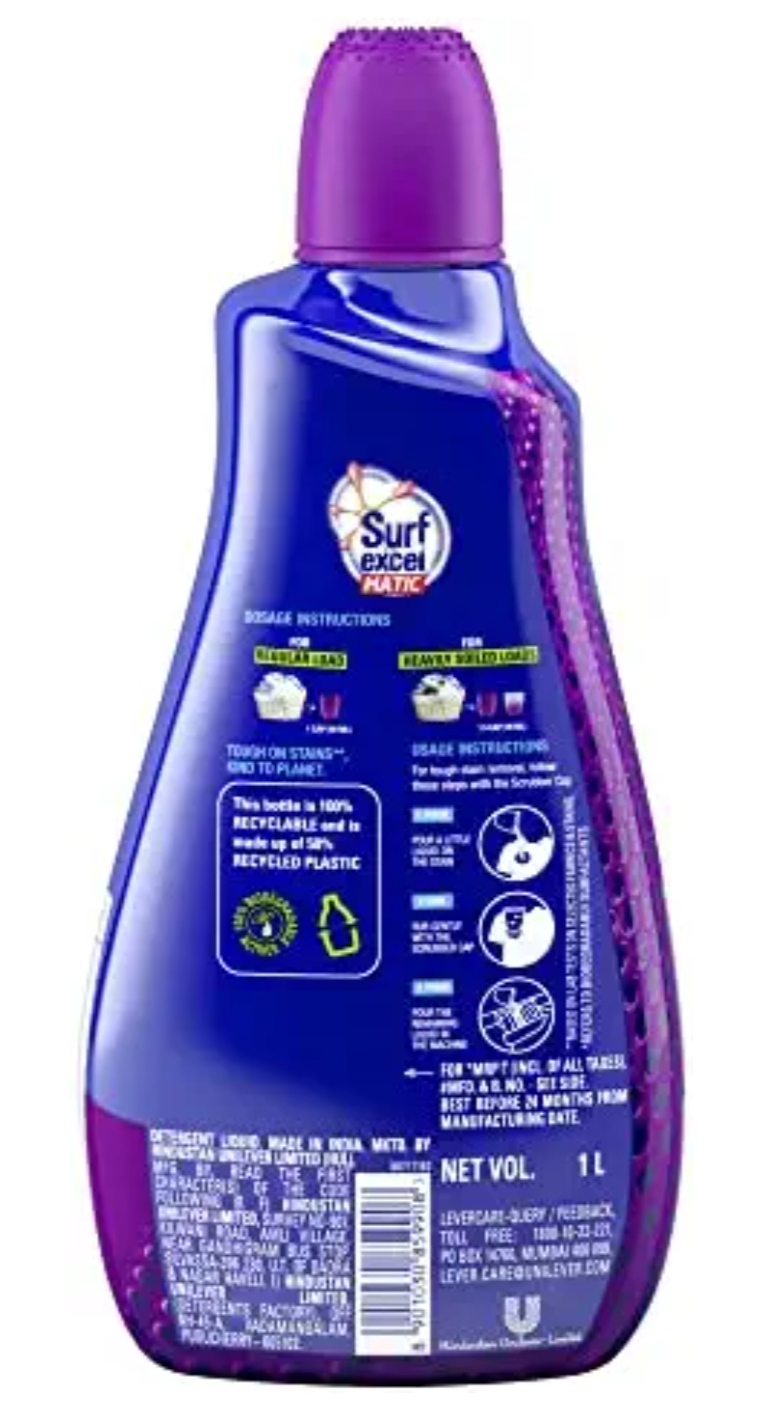 Surf Excel Matic Liquid Front Load Detergent 1 Liter Bottle