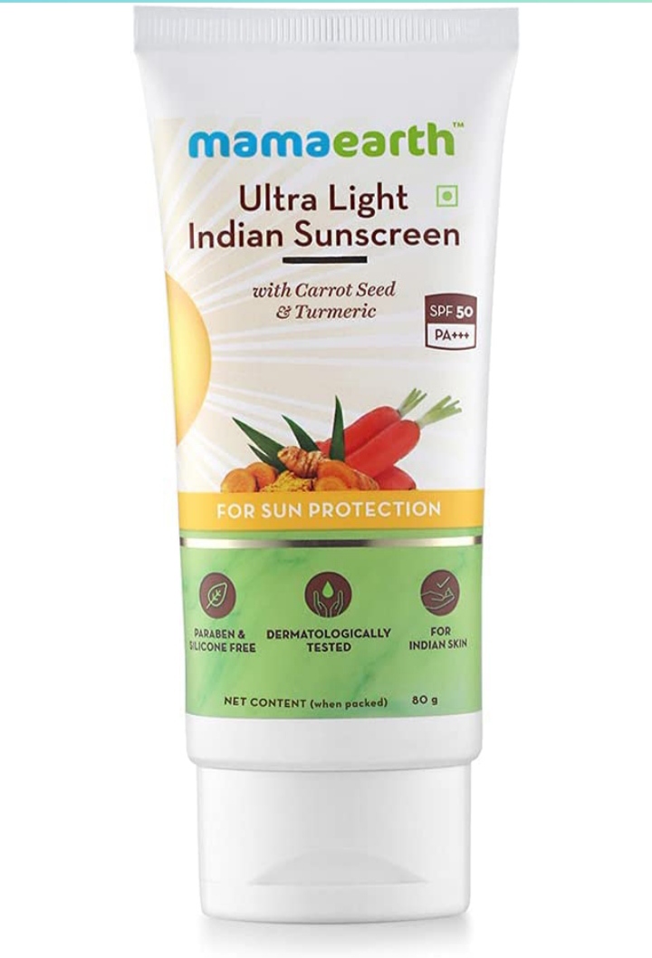 mamaearth ultra light indian sunsceen with carrot seed & turmeric