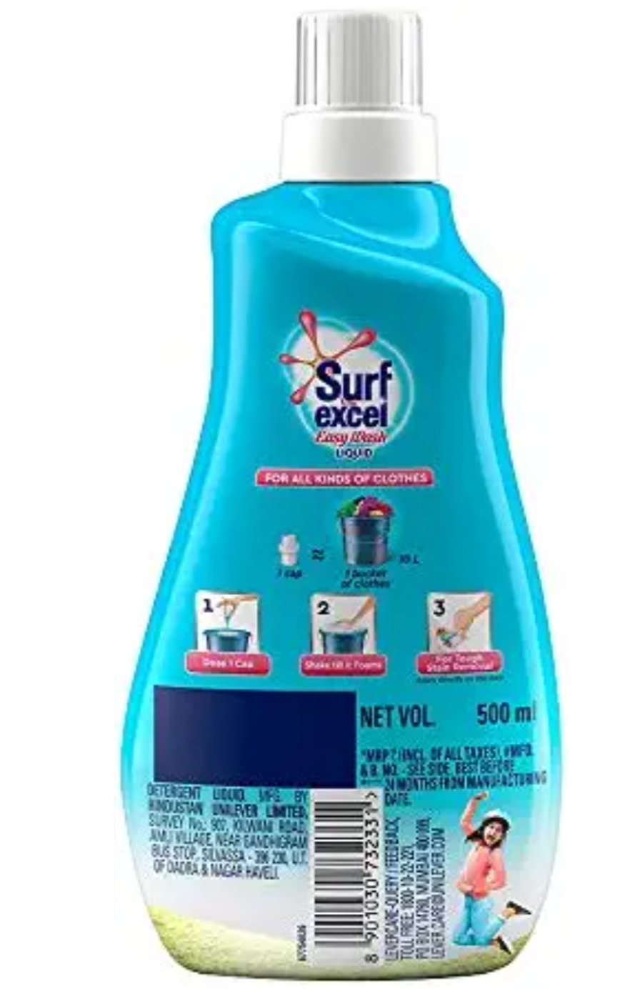 Surf Excel Easy Wash Detergent Liquid, 500 ml￼￼￼￼￼￼￼