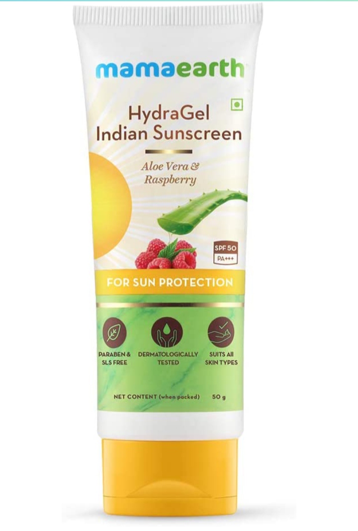 mamaearth hydra gel indian sunscreen with aloe vera & raspberry