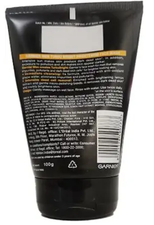 GARNIER MEN TURBO BRIGHT BRIGHTENING FACE WASH