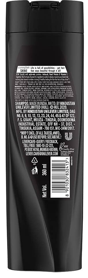 SUNSILK STUNNING BLACK SHINE SHAMPOO (ACTIV-MIX WITH AMLA+OIL PEARL PROTEIN & VITAMIN E)