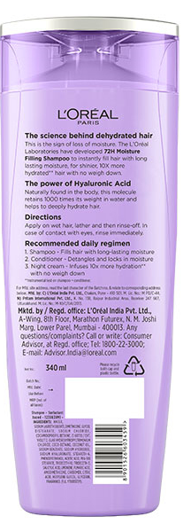 LOREAL HYALURON MOISTURE 72H MOISTURE FILLING SHAMPOO(HYALURONIC ACID)